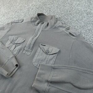 Marc Ecko Sweater Mens XL Gray 1/4 Zip Mock Neck Pullover Utility Military Y2K